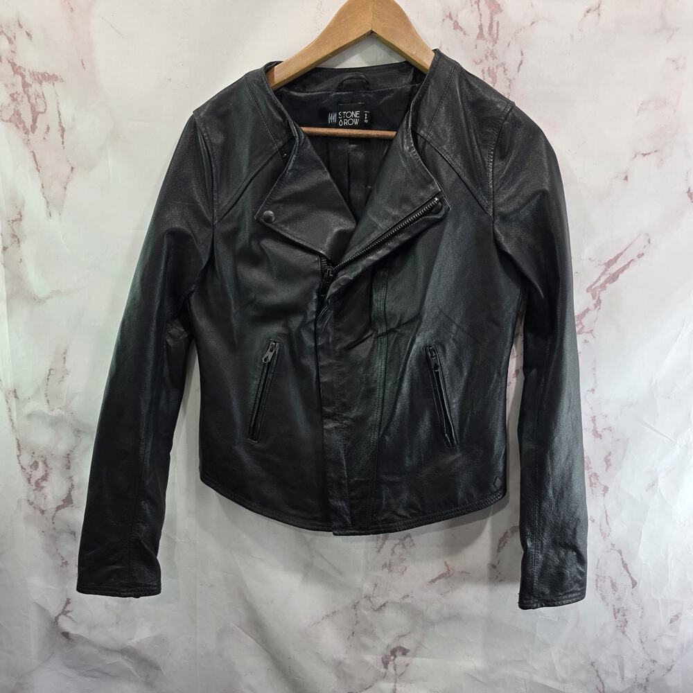 Volcom Jacket Womens Small Black Genuine Leather Moto Stone Row